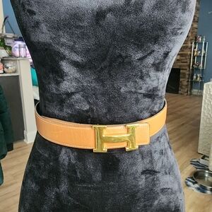 Authentic Hermes Brown and Black Leather with Gold Buckle Belt